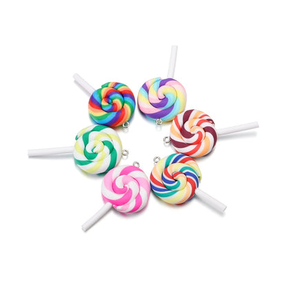 Cute Candy Color Marshmallow Polymer Clay Pendant, 10pcs