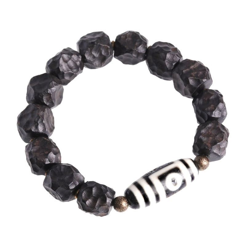 Carved Black Ebony Wood and Tibetan Beads Bracelet.jpg