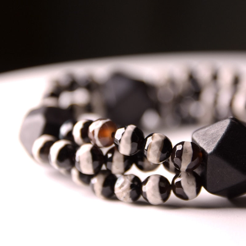 Onyx Beads, Black Wood Ebony Multi Row Bracelet