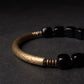 Cubic Black Obsidian Stone Bracelet With Brass Charm