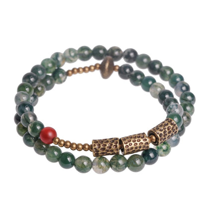 Moss Agate Beads Two Row Bracelet