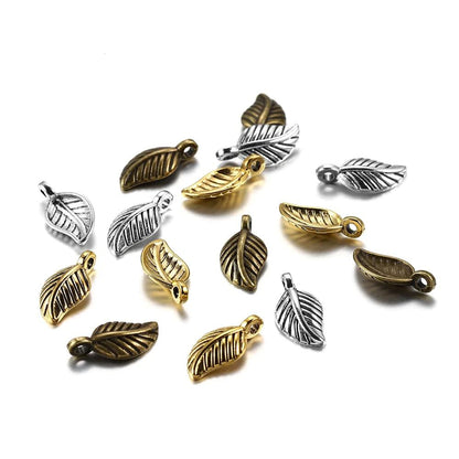 60pcs 15x7mm Antique Alloy Leaves Shape Pendants