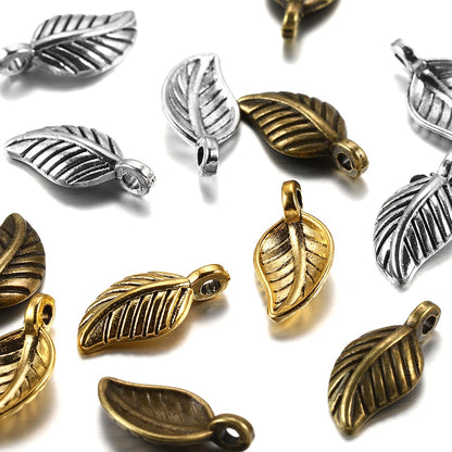 60pcs 15x7mm Antique Alloy Leaves Shape Pendants