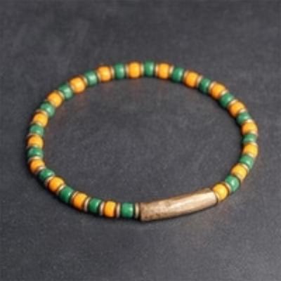 Multi Color Glaze Mini Beads Bracelet, Hammered Copper Charm