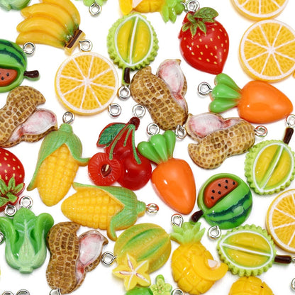 Pendentifs porte-clés en résine de fruits mélangés, 10 pièces