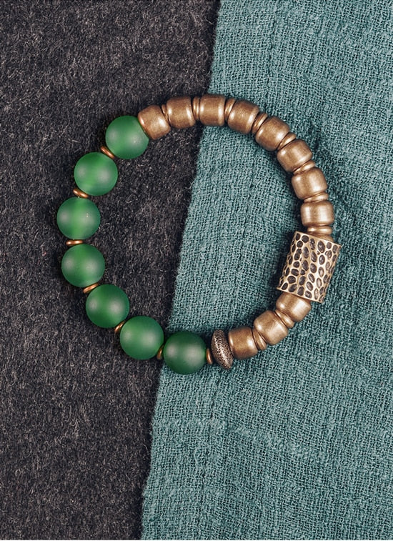 Natural Stone Beads Bracelet with Hammered Cooper Charm