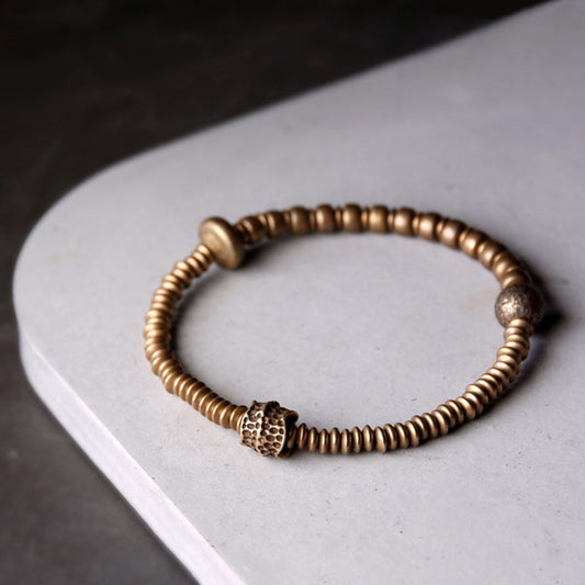 Hammered Brass Copper Bead Bracelet