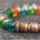 Coloured Glass Beads Bracelet with Hammered Copper Charm