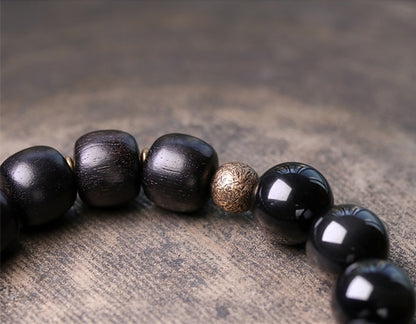 Golden Tiger-Eye Black Obsidian Beads Bracelet