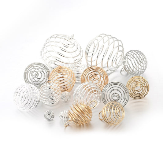 5 à 30 pendentifs en forme de cage de perles en spirale métallique de 9 à 35 mm