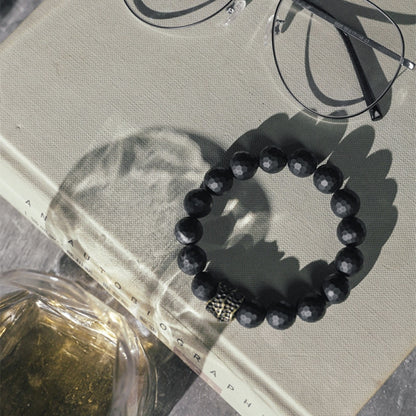 12mm Faceted Matte Black Agate Bracelet