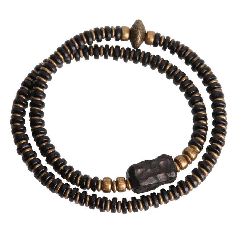 MultiLayer Ebony Wood Bead and Copper Bracelet