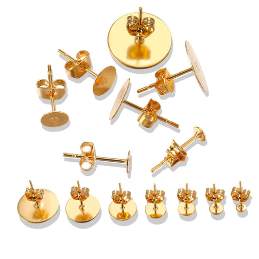 5-12mm Gold Stainless Steel Stud Earring Back, 20pcs