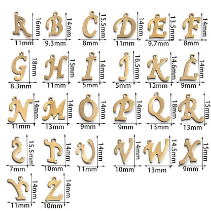 Pendentifs lettres de l'alphabet anglais en acier inoxydable, 26 pièces