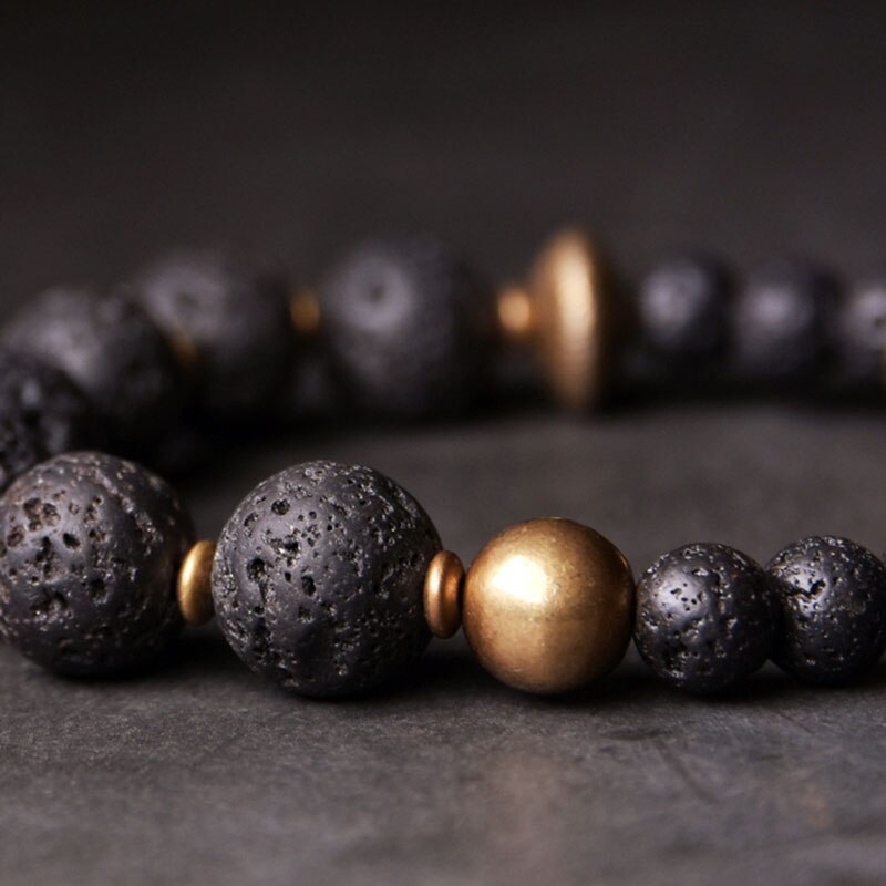 Lava Rock Stone and Pure Hand Processed Copper Beads Bracelet