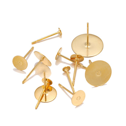 3-8mm Gold Stainless Steel Earring Stud Base, 50pcs