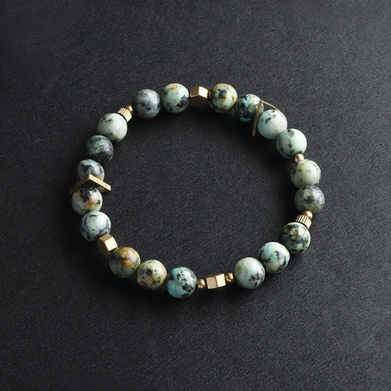 Natural Stone beads and Copper Charm Bracelet
