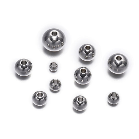 Perles d'espacement rondes en acier inoxydable, 30 à 100 pièces