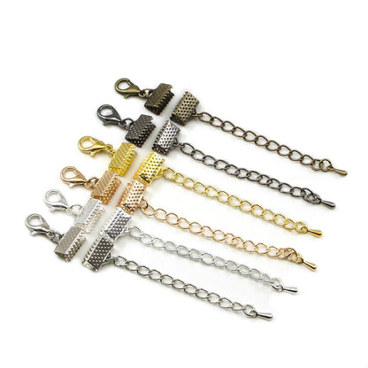 Ribbon Leather Cord End Fastener Clasps With Chains Lobster Clasps, 10pcs lot