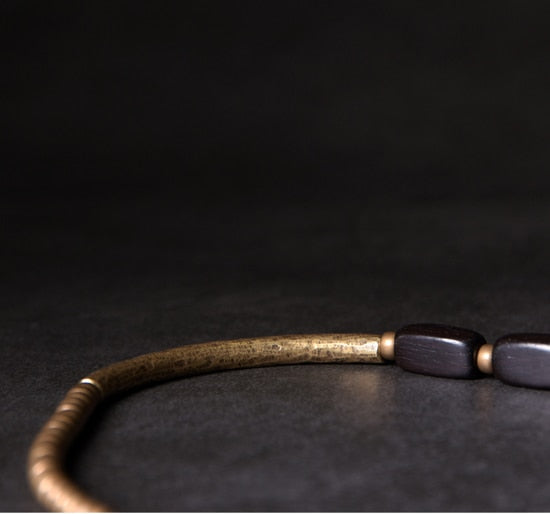 Brass Tube Ebony Wood Beads Multi-Layer Bracelet
