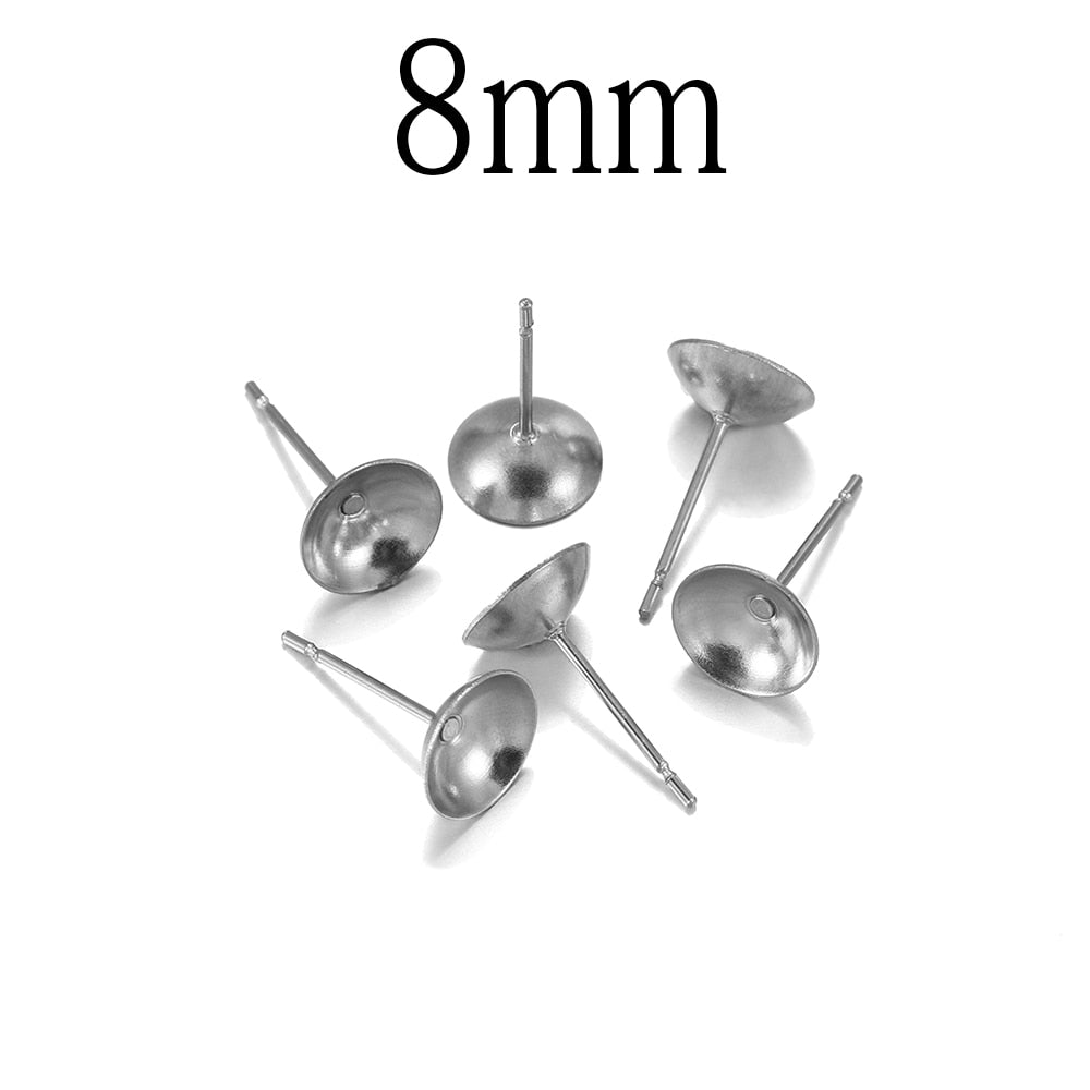 Stainless Steel Cup shape Earring Settings, Ear Post Pin, 100pcs