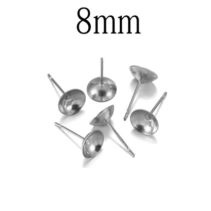 Stainless Steel Cup shape Earring Settings, Ear Post Pin, 100pcs