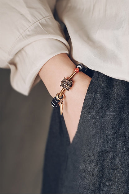 Cubic Ebony Wood Bracelet, Copper Charm