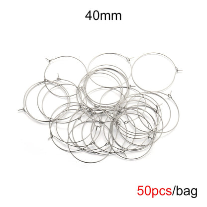 Big Circle Wire Hoops in Stainless Steel, 20pcs