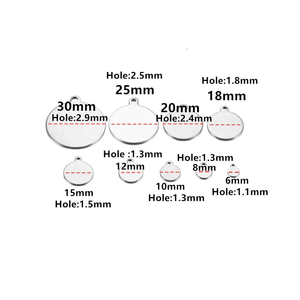 10 à 50 pièces de pendentifs ronds en acier inoxydable de 6 à 30 mm