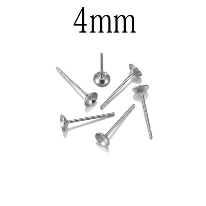 Stainless Steel Cup shape Earring Settings, Ear Post Pin, 100pcs