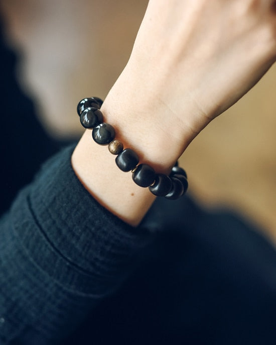 Golden Tiger-Eye Black Obsidian Beads Bracelet