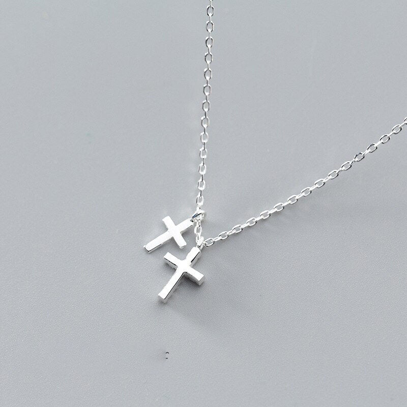 Shiny Zircon and Glossy Cross Pendant Necklace