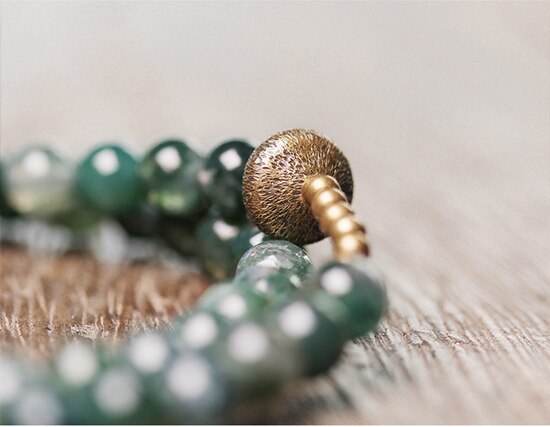 Moss Agate Beads Two Row Bracelet