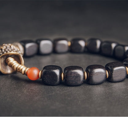 Cubic Ebony Wood Bracelet, Copper Charm