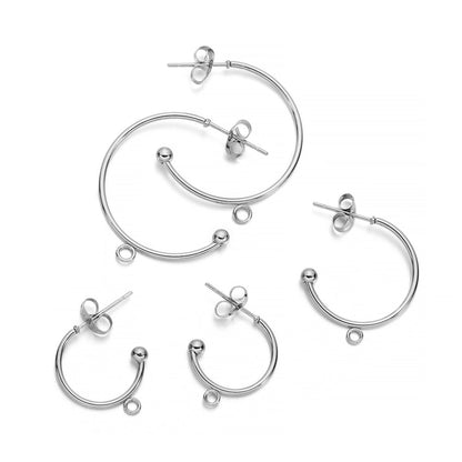 C-shaped Ear Hook Hoops in Stainless Steel, 6pcs