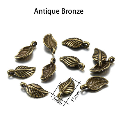 60pcs 15x7mm Antique Alloy Leaves Shape Pendants