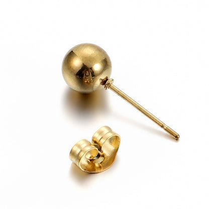 Gold Round Ball Earring Post Studs with Plugs, 20pcs