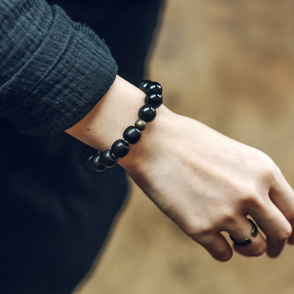 Golden Tiger-Eye Black Obsidian Beads Bracelet