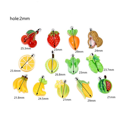 Pendentifs porte-clés en résine de fruits mélangés, 10 pièces