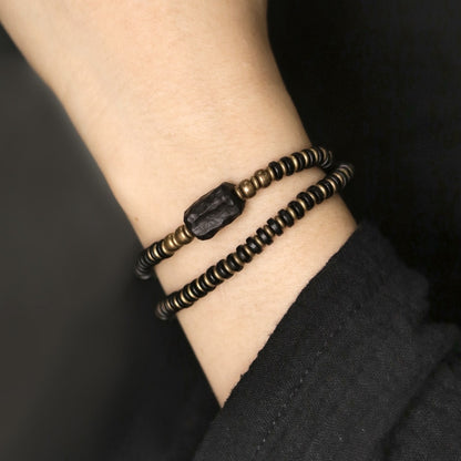 MultiLayer Ebony Wood Bead and Copper Bracelet