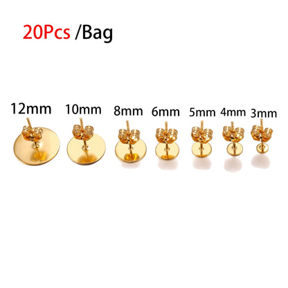 5-12mm Gold Stainless Steel Stud Earring Back, 20pcs