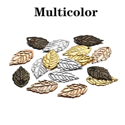 100Pcs 10x18mm Metal Leaf Shape Pendants