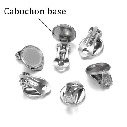 8-14mm Stainless Steel Round Flat Ear Clip Base, 10pcs