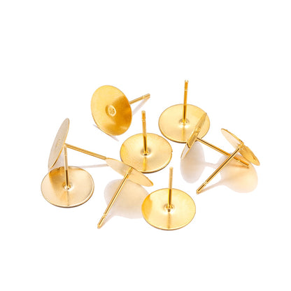 3-8mm Gold Stainless Steel Earring Stud Base, 50pcs