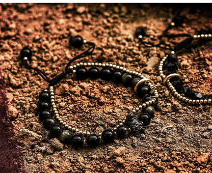 Bracelet homme en obsidienne naturelle, charme chevalier Vikings