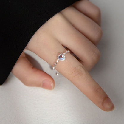 Heart Moonstone Adjustable Silver Ring