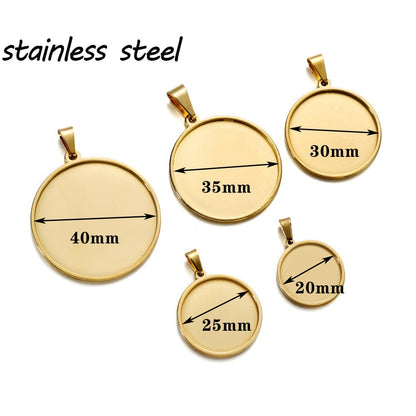 5Pcs 20-40mm Stainless Steel Pendant Trays Blanks