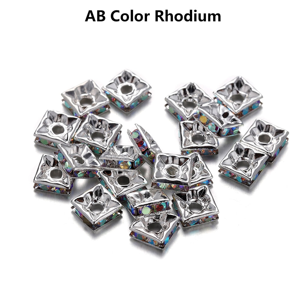 50Pcs AB Color Square Rhinestone Beads