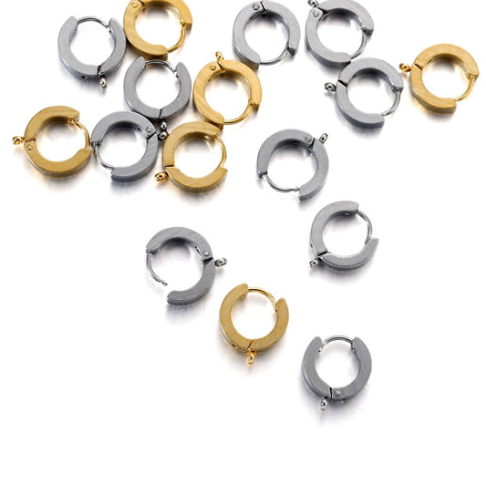 Flat Stainless Steel Earring Hooks with Round Ear Post, 10pcs