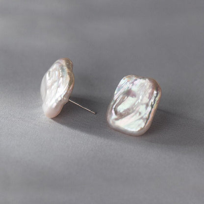 Baroque Rectangle Pearl Stud Earrings